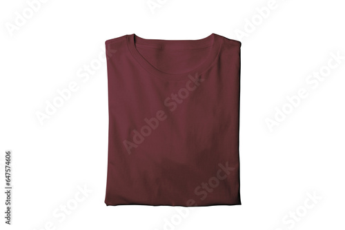 Blank isolated maroon folded crew neck t-shirt template