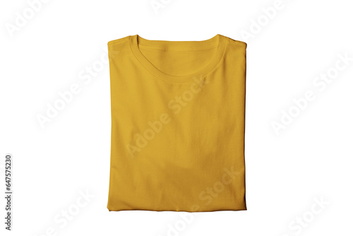 Blank isolated mustard folded crew neck t-shirt template