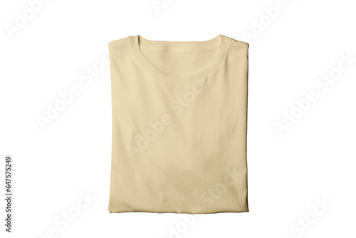 Blank isolated natural folded crew neck t-shirt template