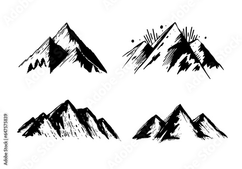 Set mountain landscape black color vector illustration.