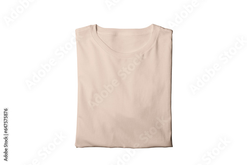 Blank isolated peach folded crew neck t-shirt template