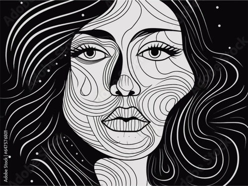 Beautiful feminine woman face line art vector seamless pattern. Continuous line art, Linear background. Use for package, cosmetics, decor. Fashion concept, feminine beauty minimalist