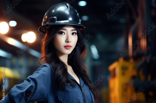 Asian female engineer. Concept of men's work for women. Made with AI gereration © millenius