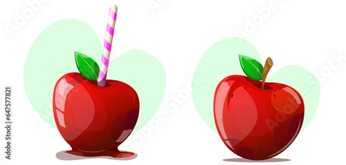 Red apple in caramel on a light background