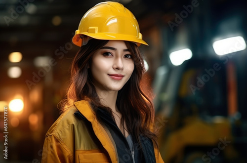 Asian female engineer. Concept of men's work for women. Made with AI gereration