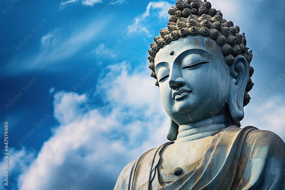 Buddha statue with blue sky and clouds background Buddha statue with blue sky and clouds background