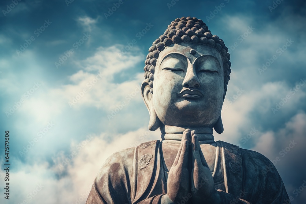 Buddha statue with blue sky and clouds background Buddha statue with blue sky and clouds background