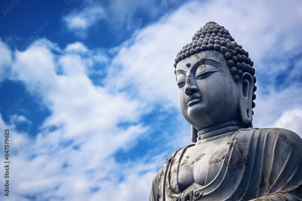 Buddha statue with blue sky and clouds background