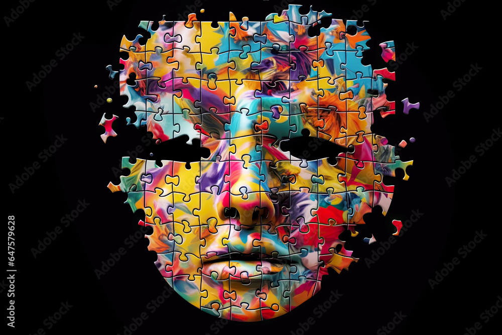 Naklejka premium Puzzle concept with a person. Emotional chaos in a person's head