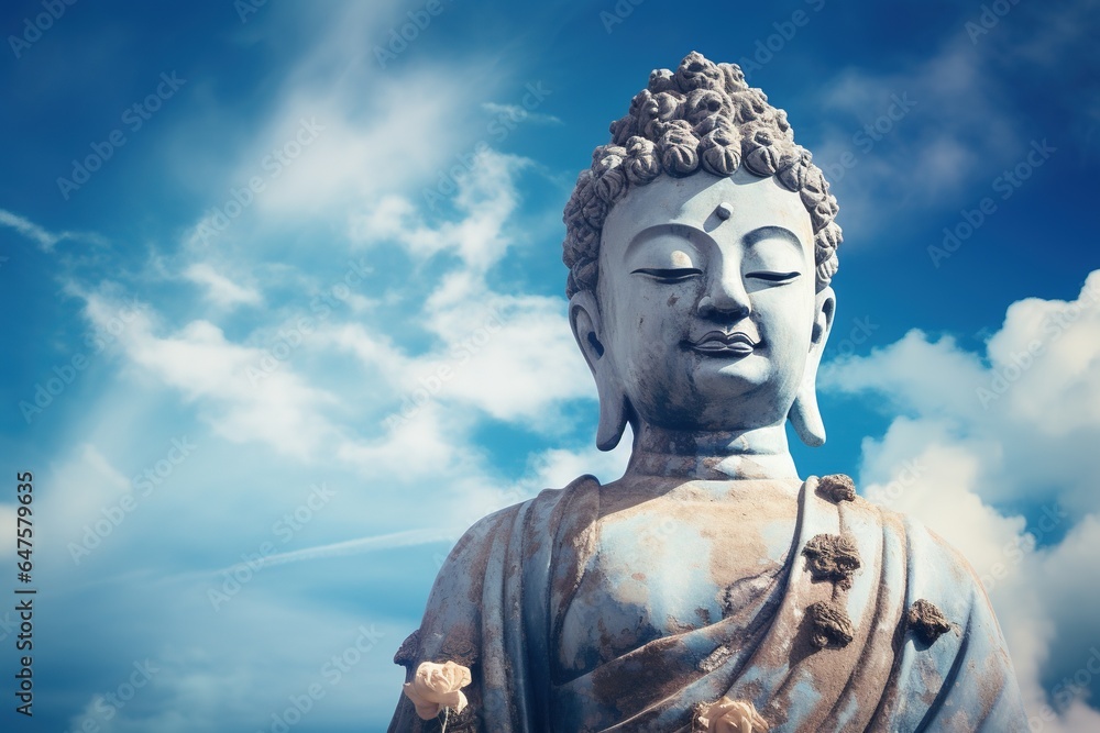 Buddha statue with blue sky and clouds background Buddha statue with blue sky and clouds background