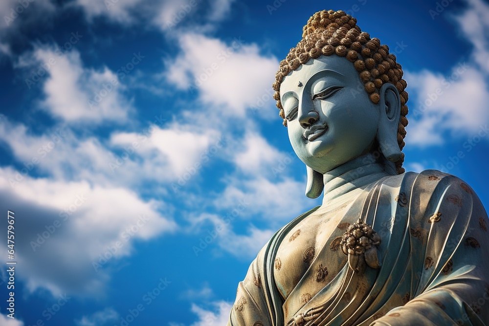 Buddha statue with blue sky and clouds background Buddha statue with blue sky and clouds background