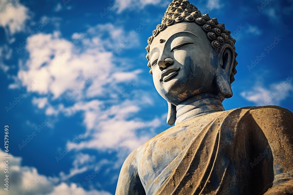 Buddha statue with blue sky and clouds background Buddha statue with blue sky and clouds background