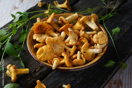 mushrooms mushrooms n a bowl rustic style Chanterelle mushrooms food 