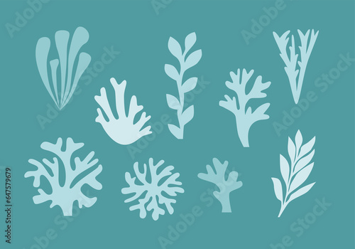 Abstract set of branches and algae for logos, wallpaper decoration and graphic works in three colors photo