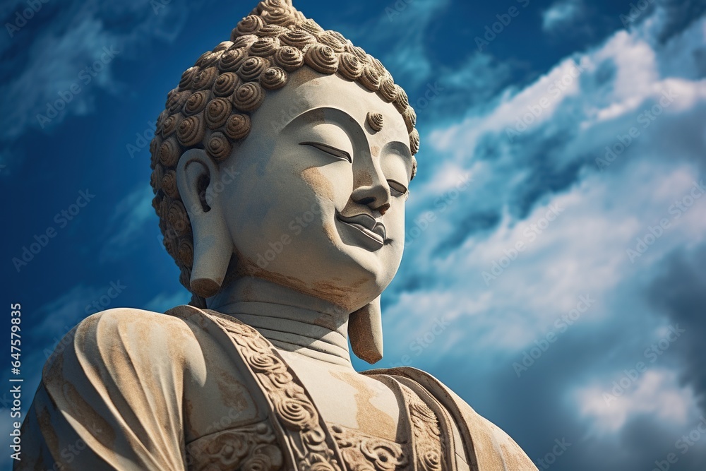 Buddha statue with blue sky and clouds background Buddha statue with blue sky and clouds background