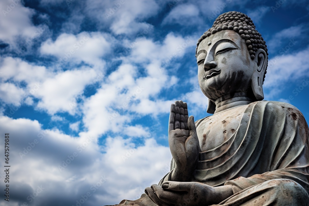 Buddha statue with blue sky and clouds background Buddha statue with blue sky and clouds background
