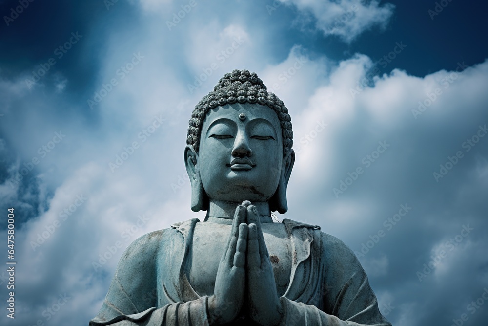 Buddha statue with blue sky and clouds background