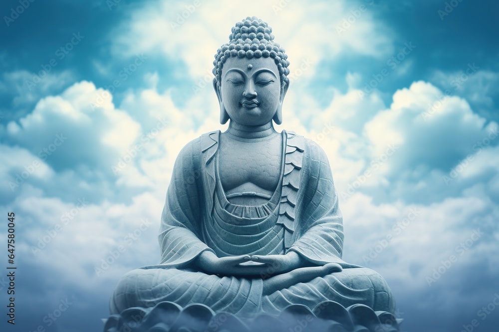 Obraz premium Buddha statue with blue sky and clouds background