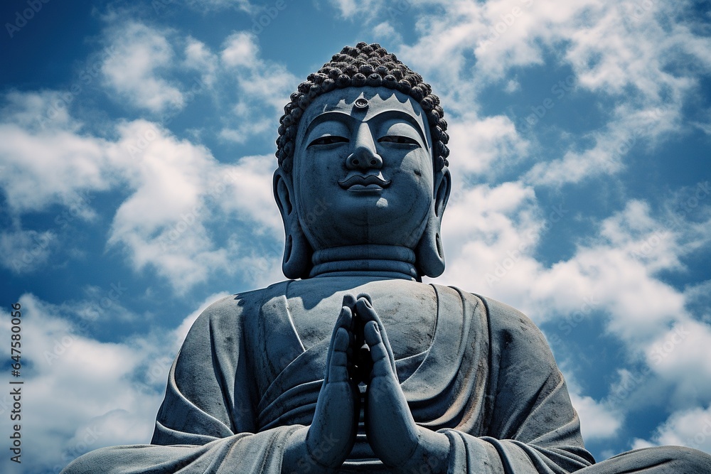 Buddha statue with blue sky and clouds background Buddha statue with blue sky and clouds background