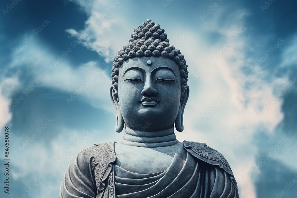 Buddha statue with blue sky and clouds background