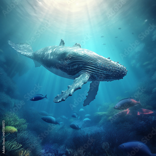 3d big whale is looking for food