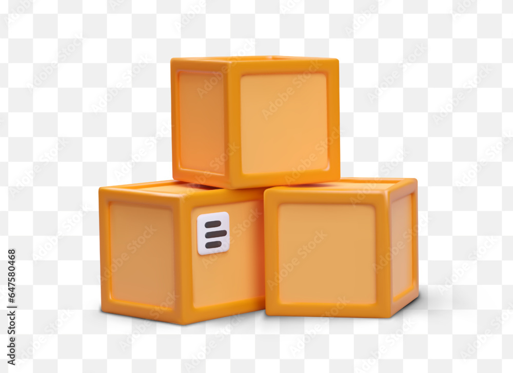 Realistic 3d cardboard box. Realistic cardboard boxes. Paper parcels concept. Packaging for transportation. Vector illustration in cartoon style in yellow colors Realistic 3d cardboard box. Realistic cardboard boxes. Paper parcels concept. Packaging for transportation. Vector illustration in cartoon style in yellow colors