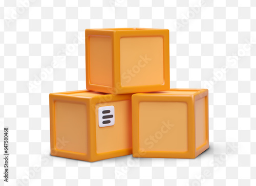 Realistic 3d cardboard box. Realistic cardboard boxes. Paper parcels concept. Packaging for transportation. Vector illustration in cartoon style in yellow colors