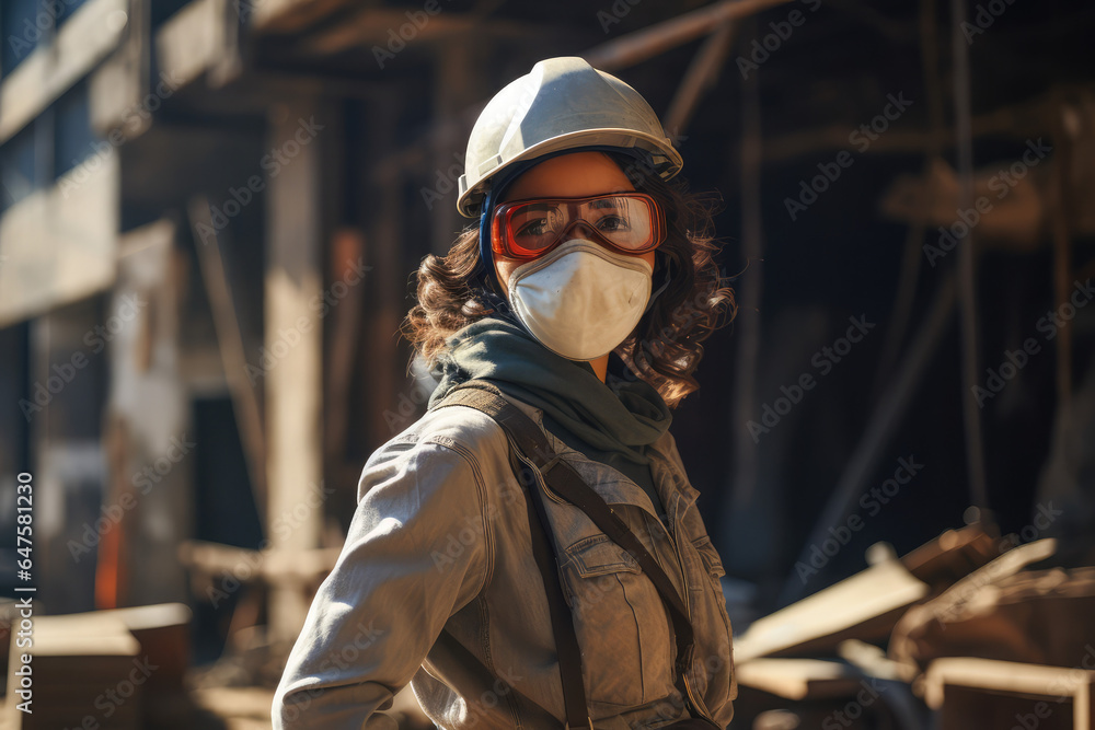  a female engineer wearing protective gear at construction site