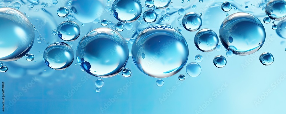 Water drops or oil bubbles on blue background.