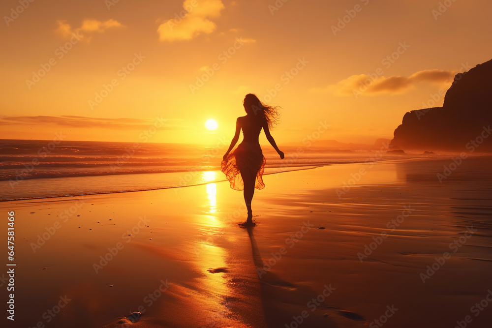 woman running on the beach at sunrise woman running on the beach at sunrise