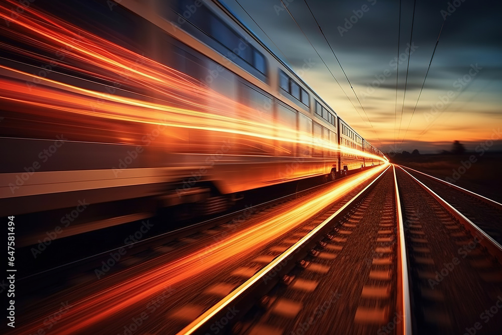 train passing by with long exposure trails of light and dynamic movement,