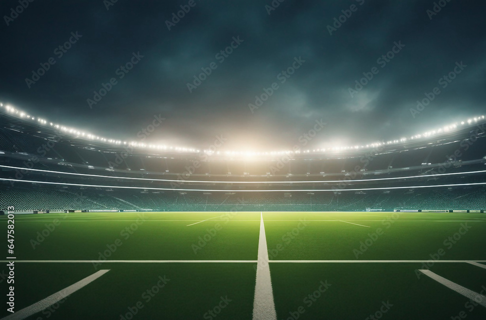 Large football stadium with green grass and lights Large football stadium with green grass and lights
