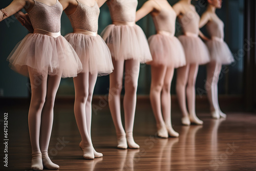 legs of young dancers ballerinas in class classical dance, ballet photo