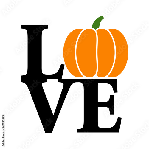 Logo con letras palabra Love con con silueta de calabaza en lugar de letra O para su uso en invitaciones y tarjetas