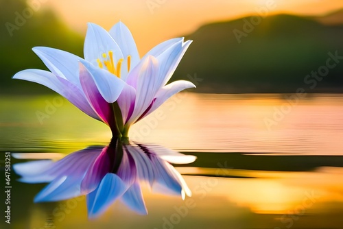 Produce a picture of a Lily in full bloom, adorned with dewdrops that glisten like diamonds in the morning light © rana