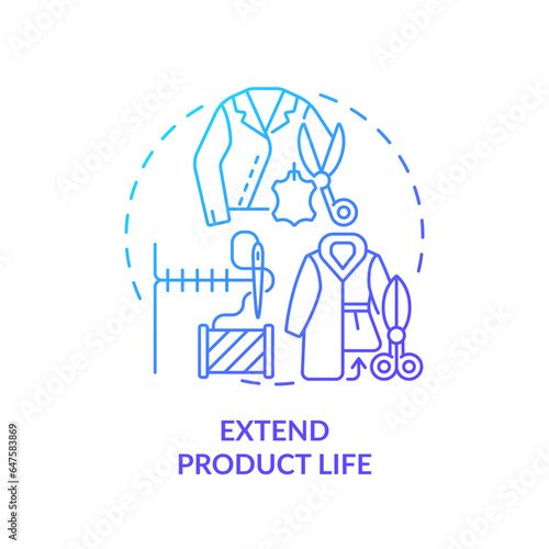 2D gradient icon extend product life concept, simple isolated vector, sustainable fashion thin line blue illustration.