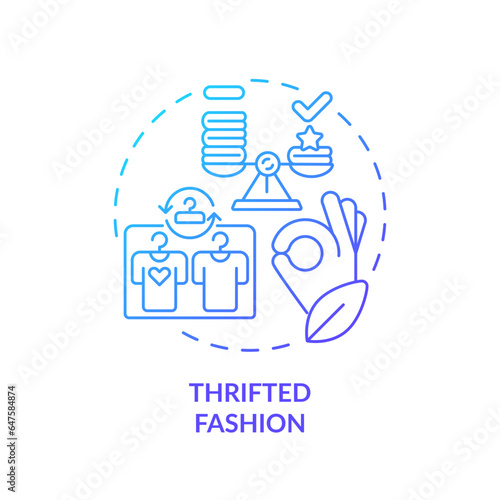 2D gradient icon thrifted fashion concept, simple isolated vector, sustainable fashion thin line blue illustration.