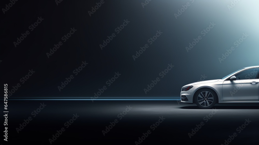 Car on minimalistic futuristic background for design banner, ads, covers, and invitation. Copy space. Generative AI - obrazy, fototapety, plakaty 