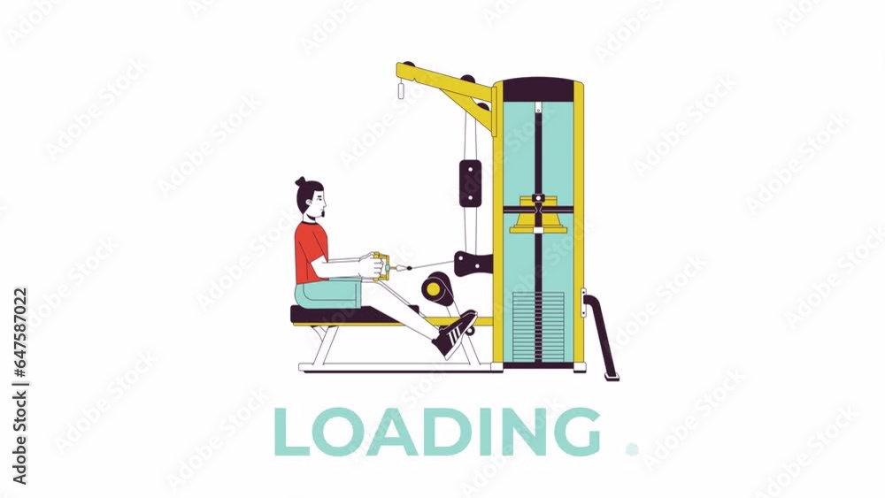 Muscle building with seated row machine line 2D loading animation. Gym guy stretching cable animated cartoon linear character 4K video loader motion graphic. Strengthen exercises download process gif Muscle building with seated row machine line 2D loading animation. Gym guy stretching cable animated cartoon linear character 4K video loader motion graphic. Strengthen exercises download process gif