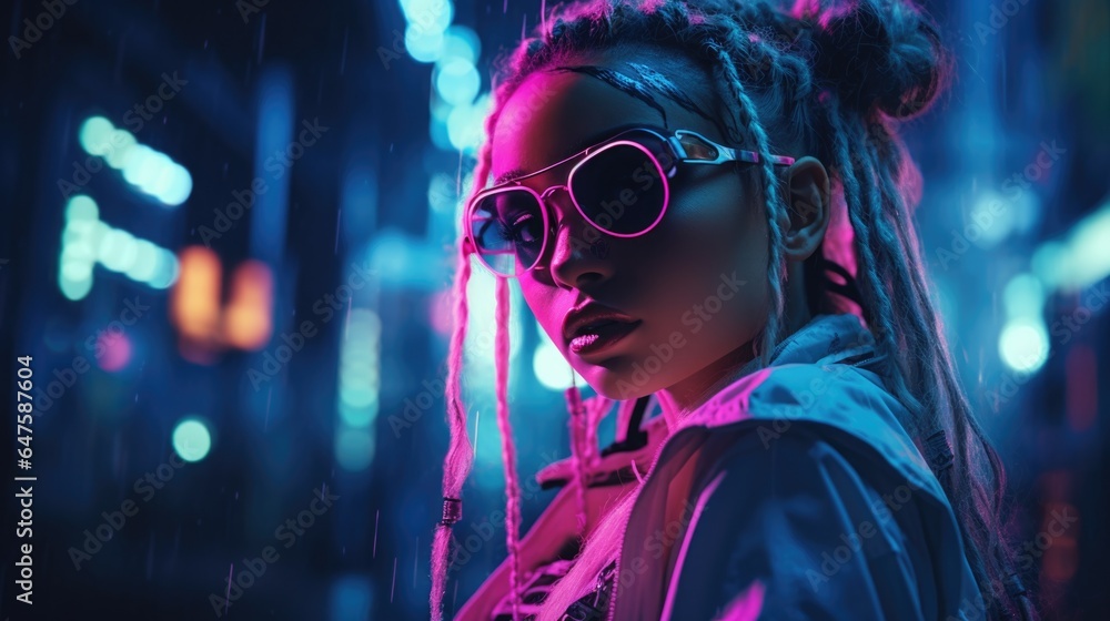 Cyberpunk woman portrait futuristic technology, Metaverse concept. Cyberpunk woman portrait futuristic technology, Metaverse concept.
