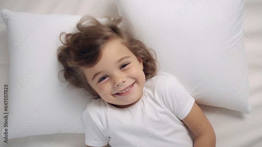 Toddler sleeping on pillow ,Young child sleeping carefree relax and joyful happiness Toddler sleeping on pillow ,Young child sleeping carefree relax and joyful happiness