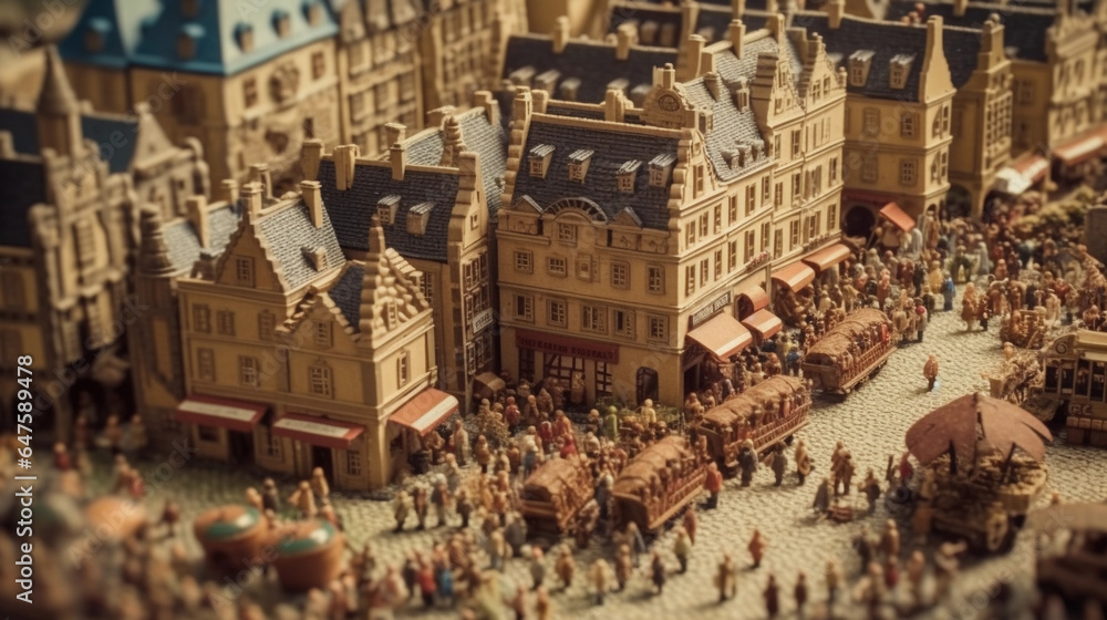 ancient european market scene, miniature. Generative AI