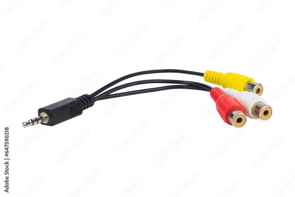 Adapter Value Jack to 3 RCA M/F, audio cable isolated from background