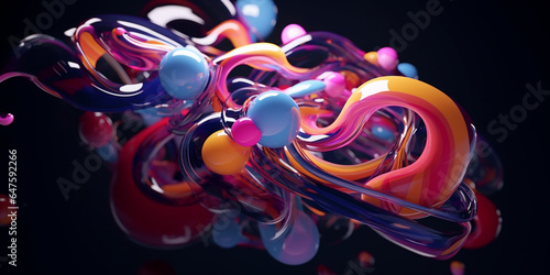 Generative AI. 3D shape with vibrant abstract colors, created using Cinema 4D software and enhanced by ambient occlusion effects. photo