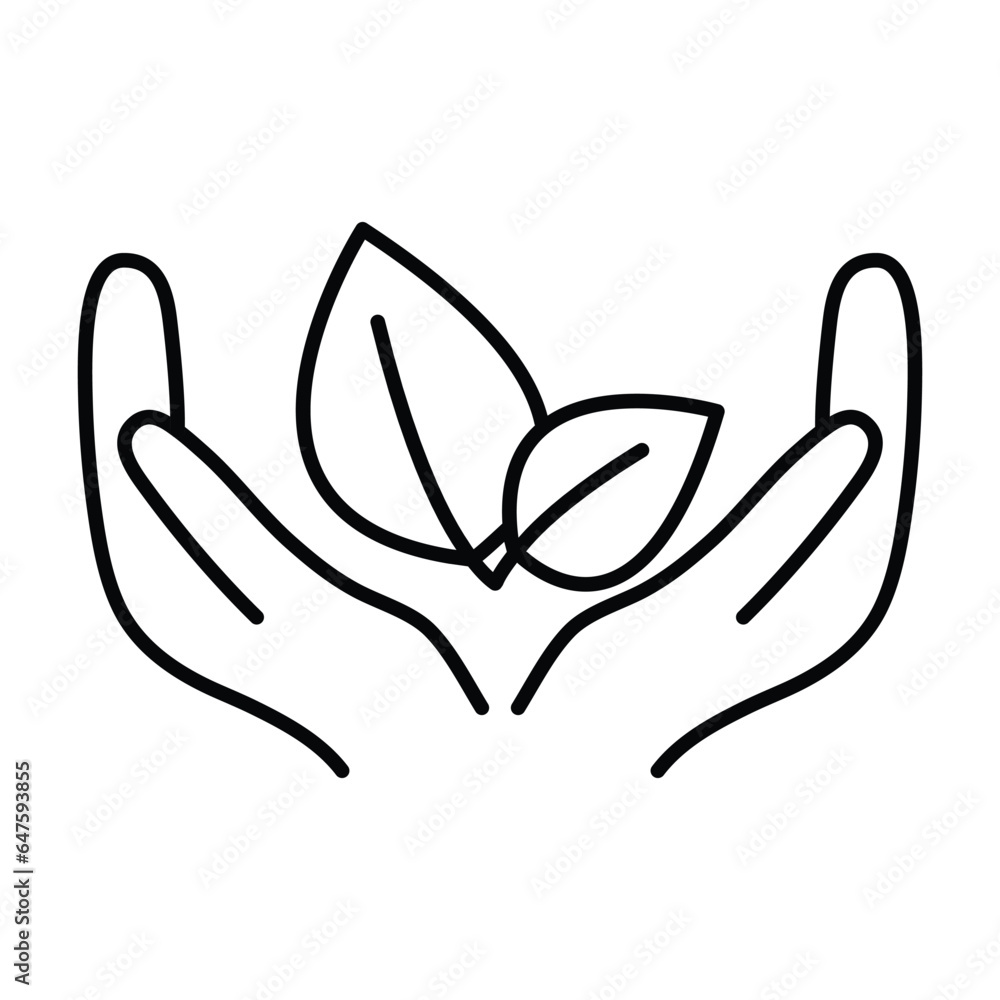 hand holds leaves - black vector icon eco icon protection care nature organic sign hand holds leaves - black vector icon eco icon protection care nature organic sign