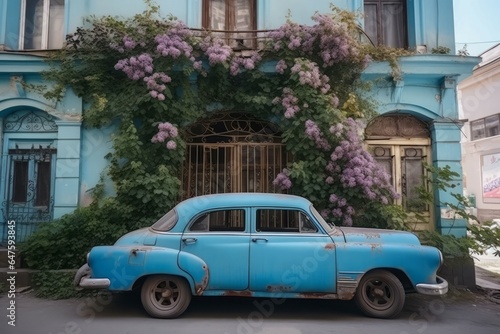 Retro blue rusty car. Generate Ai © nsit0108