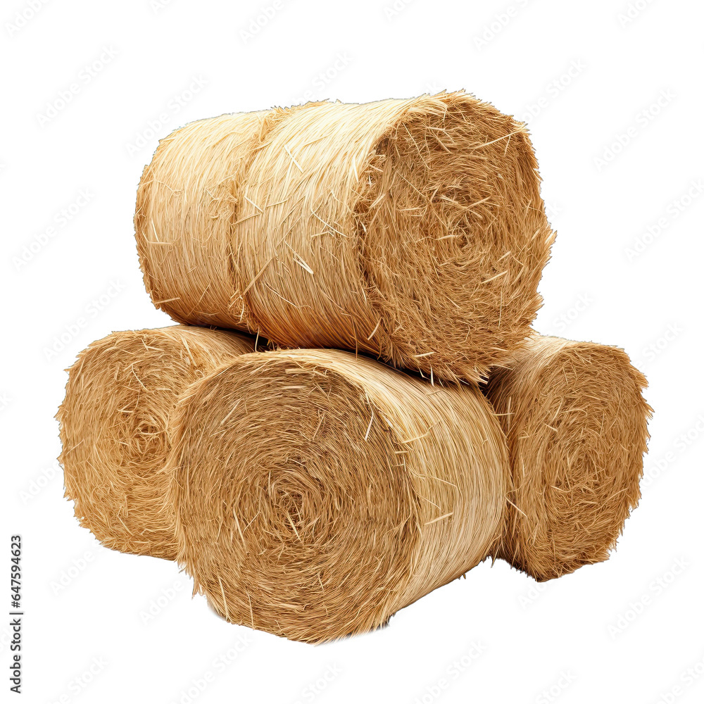 straw bales on a white background. Generative AI. straw bales on a white background. Generative AI.