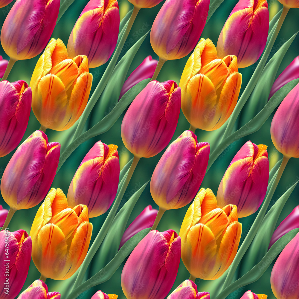 Beautiful tulips seamless background. Romantic flowers luxury repeating backdrop.