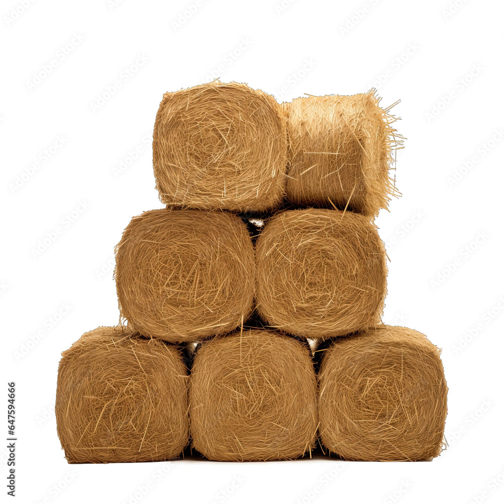 straw bales on a white background. Generative AI. straw bales on a white background. Generative AI.