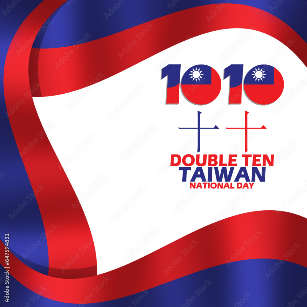Taiwanese Flag With Fluttering Ribbons And Mandarin Meaning Number Ten taiwanese-flag-with-fluttering-ribbons-and-mandarin-meaning-number-ten